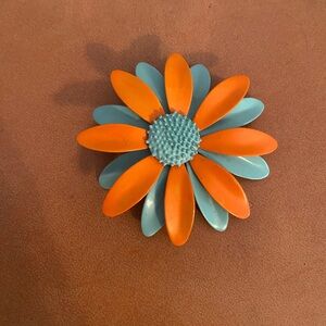 Vintage 1960s Orange and Blue Flower Brooch